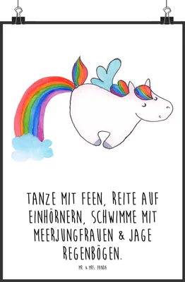 Produktbild von Mr. & Mrs. Panda Bild Einhorn Fliegendes Pferd DIN A4 - Weiß - Geschenk, wanddeko, Kunstdruck, Regenbogen, Spielen, Realität, drucke, Glitzer, Unicorn, Wandbild, Plakat