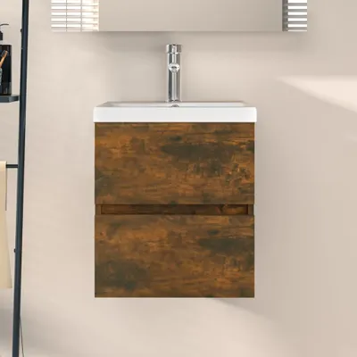 Obrázok produktu pre The Living Store Skrinka pod umývadlo z dymového duba 41x38,5x45 cm Materiál na báze dreva