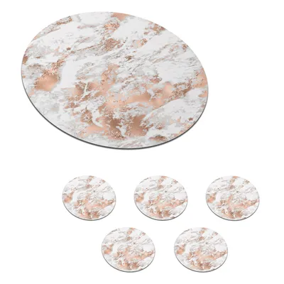 Obrázok produktu pre MuchoWow® Okrúhly sklenený podšálok, sada 6 ks Mramor - biely - zlatý 10x10x0.3cm Podložky pod poháre - podložky pod nápoje - ochrana stolovej dosky -