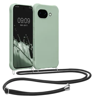 Produktbild von kwmobile Necklace Case kompatibel mit Google Pixel 10a Hülle - Cover mit Kordel zum Umhängen - Silikon Schutzhülle Graugrün