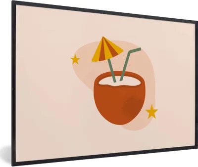 Produktbild von MuchoWow® Gerahmtes Poster Cocktail - Kokosnuss - Sommer 60x40 cm - Poster mit Schwarzem Bilderrahmen Wandposter Rahmen Foto Bilder - Printing - Wanddeko Schlafzimmer