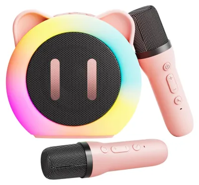 Zdjęcie produktu dla Mini zestaw karaoke - streaming Bluetooth - 2 mikrofony - czarny - idealny na imprezy karaoke