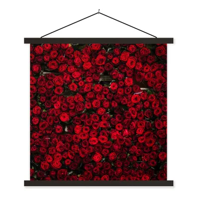 Produktbild von MuchoWow® Textilposter Blumen - Rosen - Rot 60x60 cm mit schwarzem Rahmen - Posteraufhänger