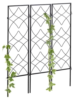 Zdjęcie produktu dla Relaxdays Metalowa siatka wspinaczkowa, zestaw 3 sztuk, do wbicia w ziemię, podpora dla pnączy, 122 x 31 cm, kratka ogrodowa, czarna