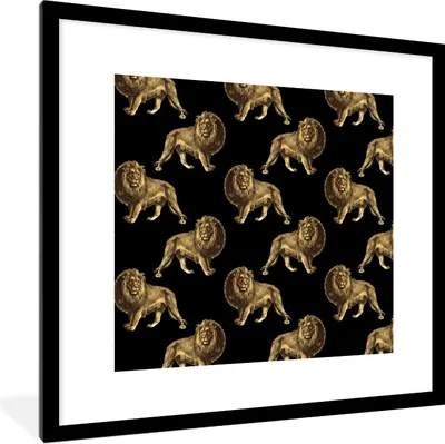 Produktbild von MuchoWow® Gerahmtes Poster Muster - Löwe - Gold - Schwarz 40x40 cm - Poster mit Schwarzem Bilderrahmen Wandposter Rahmen Foto Bilder - Poster - Plakat im Rahmen