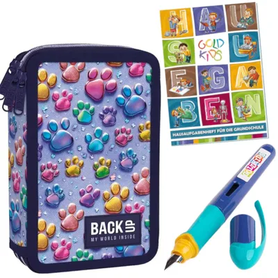 Produktbild von Federmäppchen 3 Fächer - Mäppchen für Mädchen und Jungen - Federmappe 3-Fach Federtasche Gefüllte Schüleretui Schulmäppchen Füller und Hausaufgabenhef