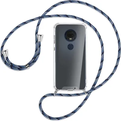 Produktbild von Handykette Backcover-Schutzhülle mit Band (Metall silberfarben) für Motorola Moto G7 / G7 Plus - Blautöne