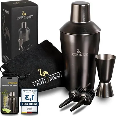 Produktbild von Famanu Cocktail Shaker Set 5-teilig - 500 ml Shaker mit Bar Zubehör - Schwarz