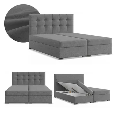 Produktbild von Boxspringbett 140x200 mit 2 Bettkästen, Kontinentales Bett mit Bonell Matratze, Doppelbett mit Kopfteil, Geflecht Grau, Dunkelgrau ELDA 140 x 200