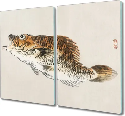 Produktbild von Coloray Herdabdeckplatte 2x30x52 cm Schneidebrett Kochplattenabdeckung Küchenbrett Hackbrett - Tiere Fische