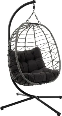 Produktbild von di volio Hängesessel mit Gestell CORTA grau, Hängestuhl für Indoor & Outdoor, bis 150 kg belastbar, Hängeschaukel aus robusten Materialien, inkl. Kissen, klappbar