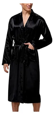 Produktbild von Herren Satin Robe Kimono Morgenmantel Lang Bademantel aus leichtem Material in S-XXL