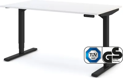Produktbild von ASSMANN Elektrisch höhenverstellbarer Schreibtisch Y-Line Weiß Schwarz, 140x80cm, Memoryfunktion, Kollisionsschutz, 2-fach-Motorik