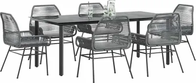 Produktbild von Möbel 7-tlg. Garten-Essgruppe mit Kissen Grau Poly Rattan Glas - Gartenmöbelgarnituren 3334581