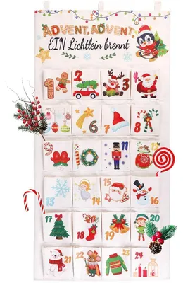 Produktbild von Adventskalender zum Befüllen Stoff mit 24 Taschen 102x51cm bunt
