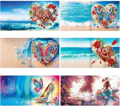 Produktbild von Diamantmalerei 5D – DIY – Grußkarte – Liebe/Blumen/Schmetterling – Valentinstag/Muttertag – 6 Stück – Runde Diamanten – Diamantmal-Set