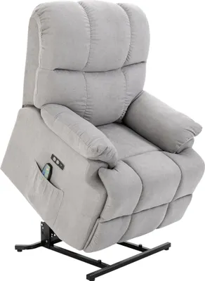 Produktbild von Sessel mit Aufstehhilfe, Massagesessel, Relaxsessel mit USB-Anschluss, Fernsehsessel mit Fernbedienung, Seitentasche, Neigebarer TV-Sessel mit Samtoptik, Grau