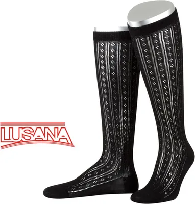 Lusana Kniestrümpfe mit Ajourmuster in schwarz