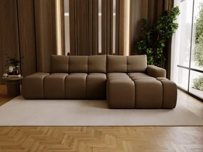 Produktbild von GrainGold Ecksofa L-Form Montero Rechts - Ecksofa mit Schlaffunktion, Bettkasten - Moderne Ecksofa, Wohnzimmer Sofa - Eckcouch mit Bouclé-Stoff - Braun