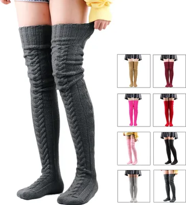 Produktbild von Strickstrümpfe Damen, dehnbare Winter-Overknee-Strümpfe, 85cm, Dunkelgrau