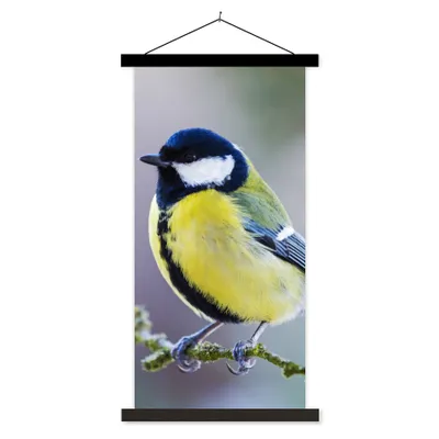 Produktbild von MuchoWow® Textilposter Kohlmeise - Vogel - Zweig 90x180 cm mit schwarzem Rahmen - Dekoration Wohnzimmer
