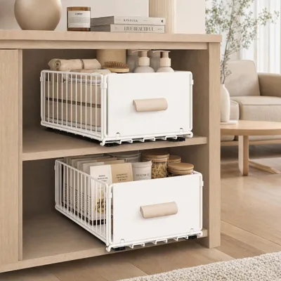 Ausziehbare Schublade 24 cm weiß, 2 Stück, Schrankorganizer