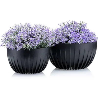 Image de Set de pots de fleurs, ECO 100% recyclé, 2 pots, rond, 30x16, 24x14, noir