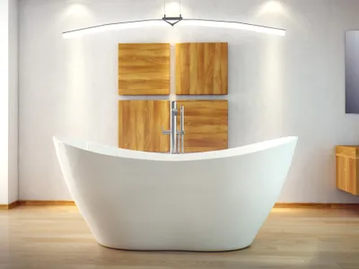 Produktbild von ECOLAM exklusive freistehende Badewanne Standbadewanne moderne Wanne freistehend Viya 170x72 cm + Ablaufgarnitur Click Clack Design Mineralguss glamour Luxus weiß