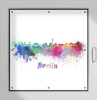 Produktbild von Wallario Lichtschutzbild, Dekorativer Sichtschutz Sonnenschutz 96 x 100 cm mit Motiv: Städte als Aquarell - Skyline von Berlin - Verdunklung ohne Bohren