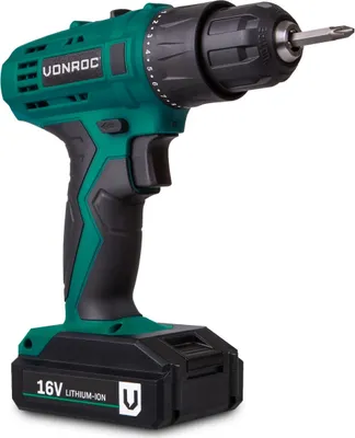 Produktbild von Vonroc Akku-Bohrmaschine 16V | Inkl. 1,5Ah Akku, Schnellladegerät, 2 Schraubbits