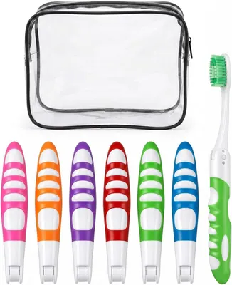 Produktbild von Reisezahnbürste 6 Stück, faltbar, mit Mini-Etui, weiche Borsten, für Reisen