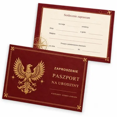 Obrázok produktu pre Pozvánka – „Bordowy Paszport Urodzinowy” – poľský text