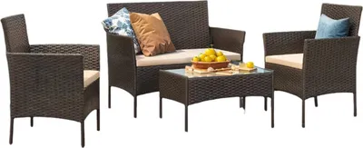 Immagine prodotto di Set da balcone e giardino in rattan sintetico, completo di tavolo e sedie