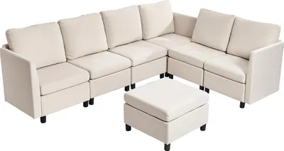 Immagine prodotto di Divano angolare VEVOR Divano letto angolare con spazio di archiviazione nascosto, divano modulare con schiuma altamente elastica, divano imbottito (6 posti) con struttura in legno massiccio per soggiorno camera da letto