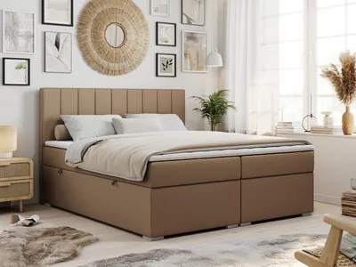 Produktbild von Boxspringbett mit 2 Bettkästen, Matratze und Topper, Polsterbett - ALLY - 140x200cm - Braun - H3