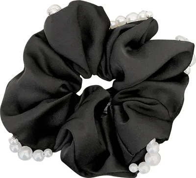 Produktbild von Klassisches Haargummi aus perligem Satin Glamour Schwarz
