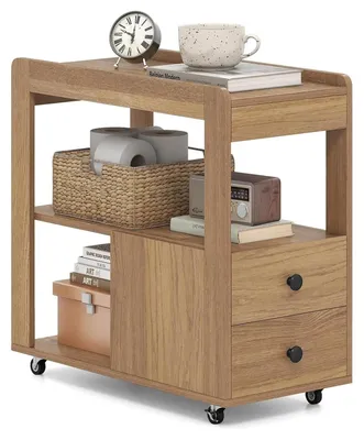 Produktbild von Druckertisch - Druckerwagen - Mit Rollen - 2 Schubladen & Ablagen - Holz - Khaki
