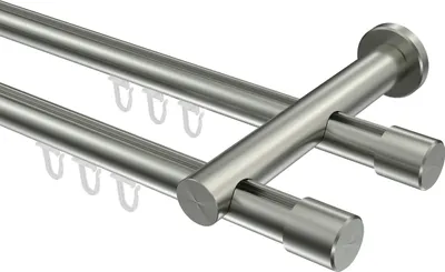 Produktbild von Interdeco Innenlaufstange / Gardinenstange mit Innenlauf Edelstahl-Optik, Typ Platon Santo (Kappe), 20 mm Ø 2-läufig, 400 cm