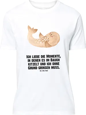Produktbild von Mr. & Mrs. Panda Größe XL T-Shirt Robbe Liegen - Weiß - Geschenk, Lustige Sprüche, Strand, Meerestier, Nordsee, Seehund, Ostsee, Tshirt, mit Spruch, Lachen, Shirt