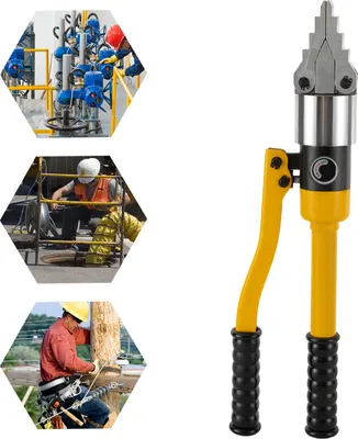 A collage of images showing industrial workers and a hydraulic flange spreader.