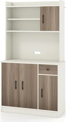 Produktbild von KOMFOTTEU Hochschrank Buffetschrank 180cm, Küchenschrank mit & Kabellöchern, Mehrzweckschrank mit 4 verstellbaren Regalen 3 Schränken, Aufbewahrungsschrank für Küche Esszimmer (Weiß)