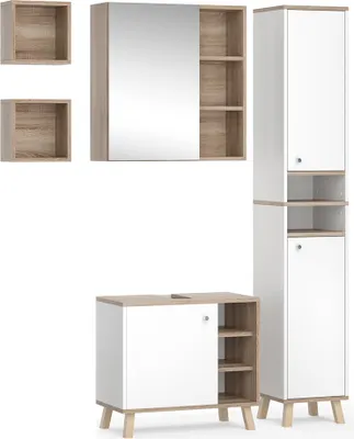 Obrázek produktu pro Sada nábytku do koupelny Vicco Senyo Bílá 4 díly, s vysokou skříní, Model 36442