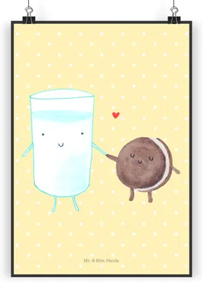 Produktbild von Mr. & Mrs. Panda Bild Milch Keks DIN A4 - Gelb Pastell - Geschenk, Wandbild, wanddeko, Milk, Kekse, Plakat, drucke, Kaffee, Lustige Sprüche, Kunstdruck, Cookie