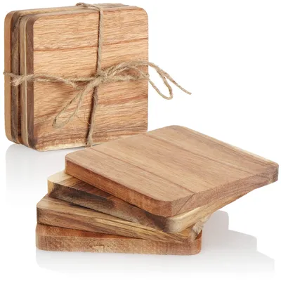 Holz-Untersetzer 8er Set, quadratisch, 10x10 cm, natur