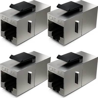 Produktbild von deleyCON 4x CAT6a Keystone Modul Patchkabel Kupplung Verbinder Geschirmt 2x RJ45 Buchse Netzwerk Patchpanel Keystonehalterung Erweiterung