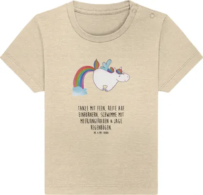 Produktbild von Mr. & Mrs. Panda  T-Shirt Einhorn Fliegendes Pferd 12. - 18. Monat - Natural Raw - Geschenk, Spielen, Regenbogen, Glitzer, Baumwolle Baby Shirt, Unicorn, Realität, Öko