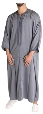 Immagine prodotto di Djellaba tradizionale da uomo – stile qamis/kaftan, con finiture di alta qualità – grigio