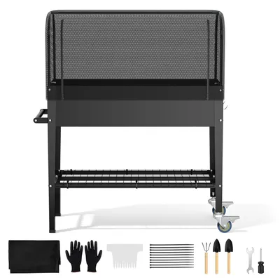 Imagen del producto de Cama elevada para jardín - Maceta con ruedas - Metal - Estante - Negro - Ideal para balcones y terrazas