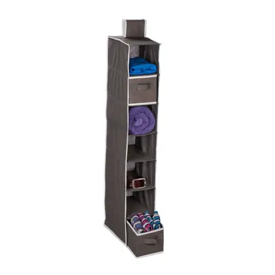 Produktbild von Relaxdays Hängeregal Kleiderschrank, 7 Fächer, Stoff, HxBxT: 106 x 16,5 x 31 cm, 2 Schübe, Kleiderorganizer, anthrazit