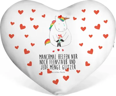 Produktbild von Mr. & Mrs. Panda Kuschelkissen Einhorn Traurig - Weiß - Geschenk, Unicorn, Glitzer, Einhörner, Blume, Sofakissen, Dekokissen, Herzkissen, Liebeskissen, dekoartikel, Liebe